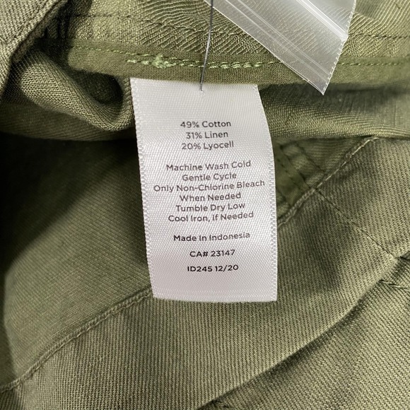Talbots Jacket Womens XS Green Utility Button Front Cotton Linen Safari Belted - Picture 9 of 14